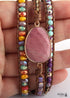 Boho Bracelet, RH 5 Layers Leather Wrap Bracelet, Mixed Natural Stones & Crystal Stone Blue